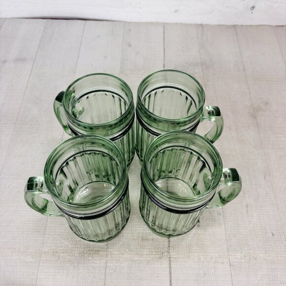 Vintage Anchor Hocking Ribbed Handled Green Glass Mugs Drinking Glasses Set of 4 - Picture 7 of 16